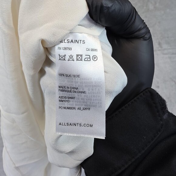 AllSaints Blouse Womens 4 Cream Silk Cowl Neck Drape Front Long Sleeve Asdis - Picture 9 of 14